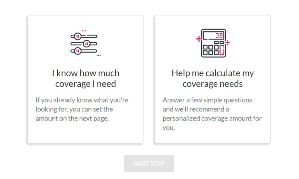 Coverage calculator screen