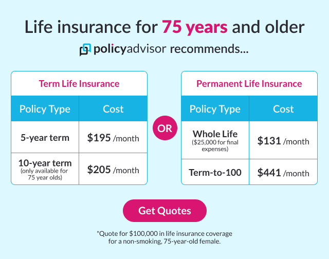 Cost of life insurance over 75