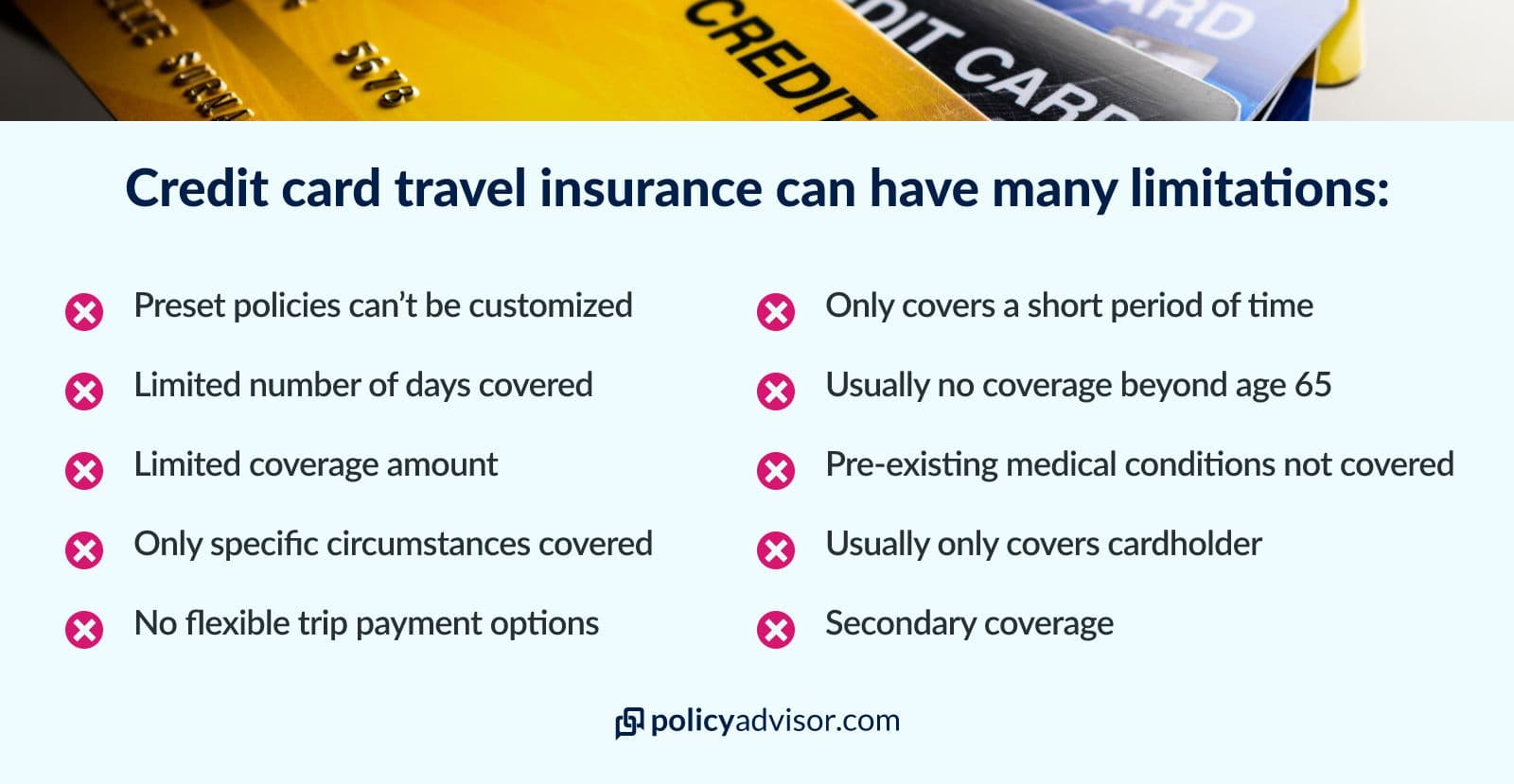 Credit card travel insurance can have many limitations compared to individually owned travel insurance.