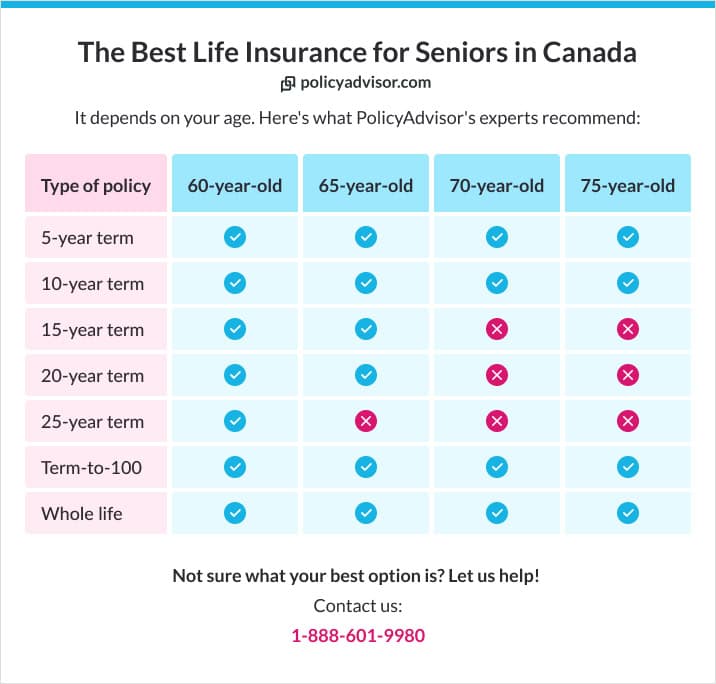 Table that shows the cost for life insurance for seniors